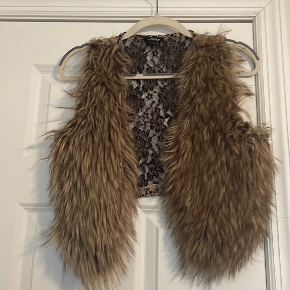 Gently Worn Faux Fur Vest with Crochet Back!!